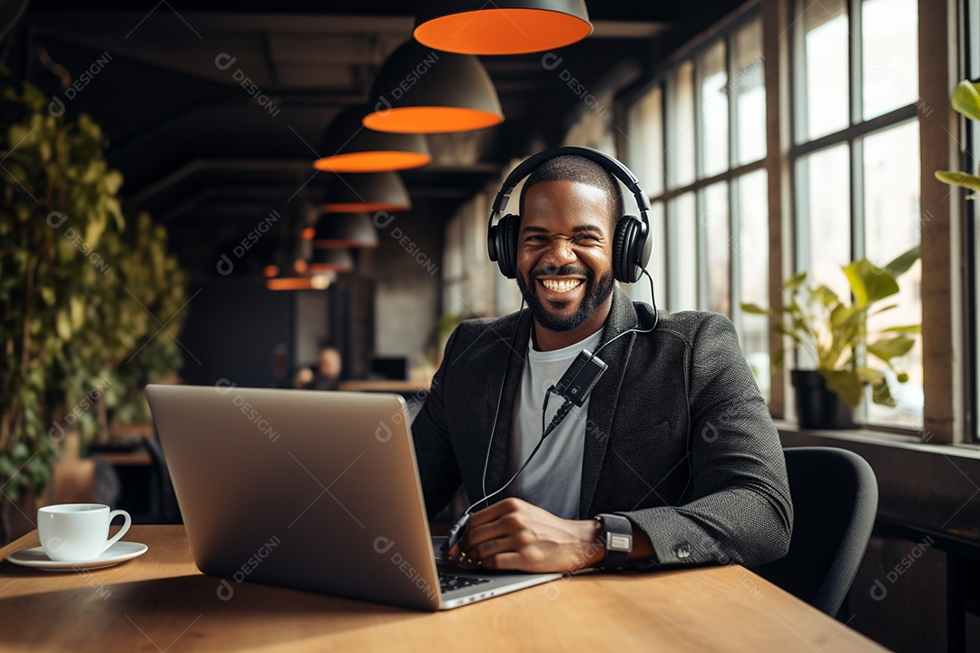 Um homem dando uma entrevista em um podcast