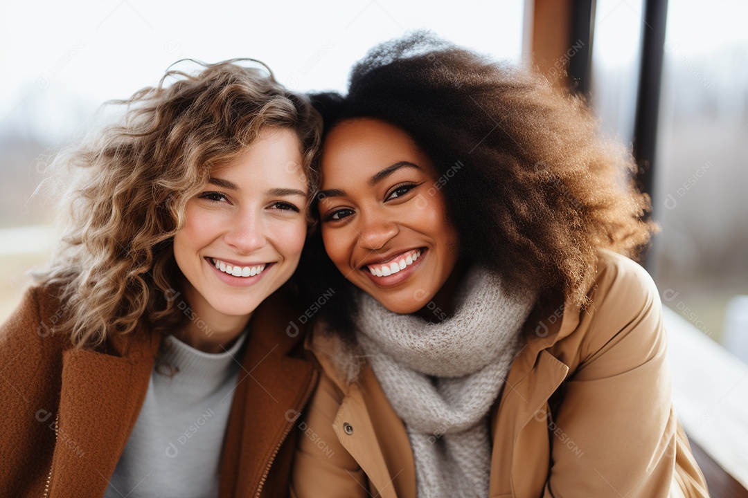 Uma mulher feliz porque encontrou sua amiga