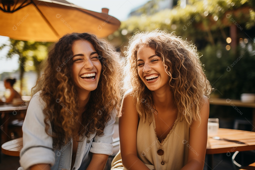 Uma mulher feliz porque encontrou sua amiga