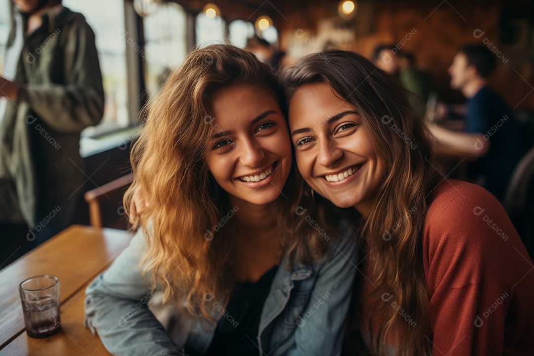 Uma mulher feliz porque encontrou sua amiga