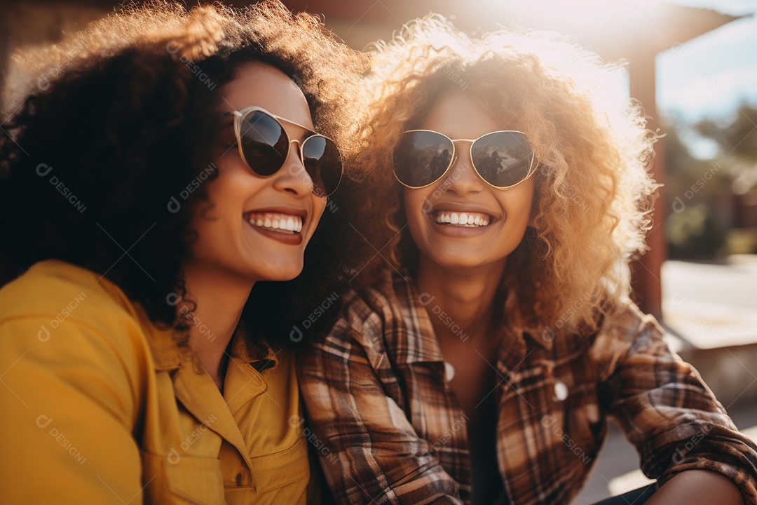 Uma mulher feliz porque encontrou sua amiga