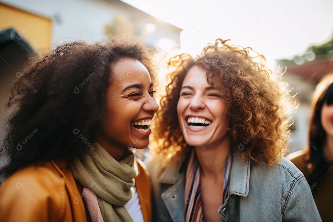 Uma mulher feliz porque encontrou sua amiga
