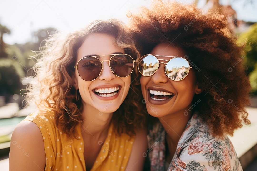 Uma mulher feliz porque encontrou sua amiga