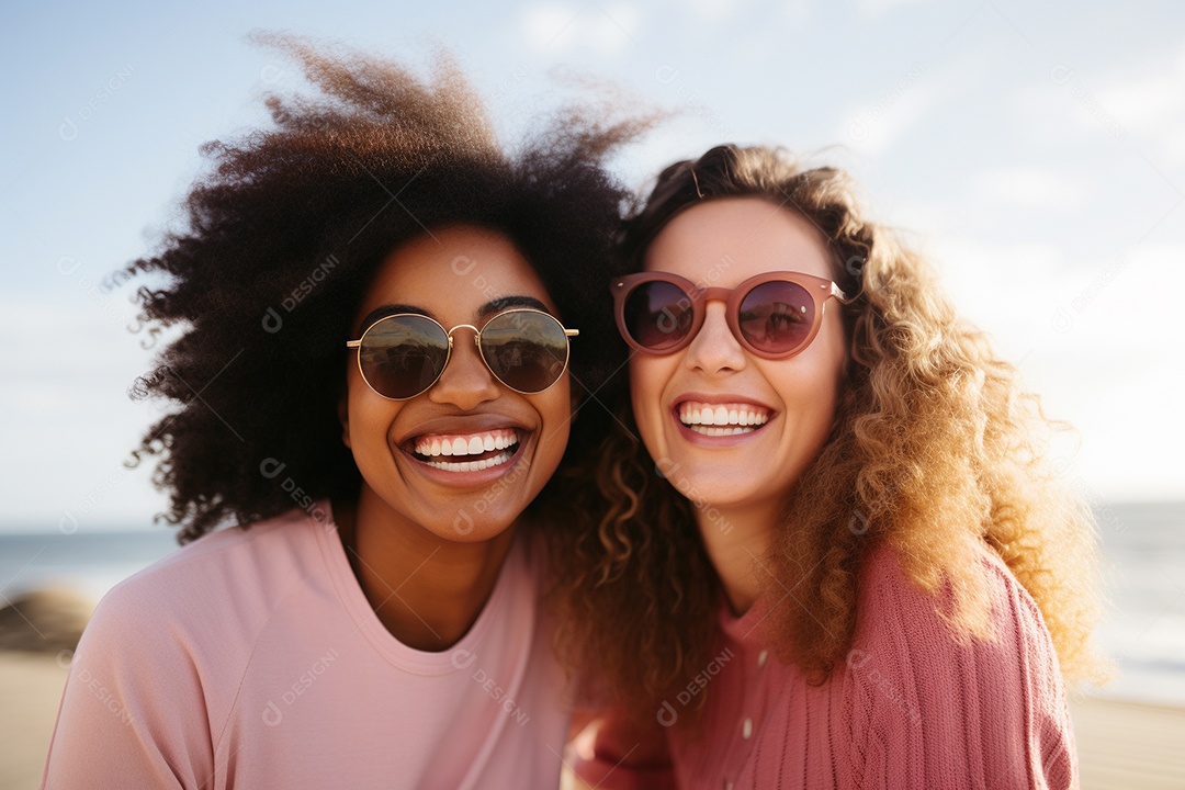 Uma mulher feliz porque encontrou sua amiga