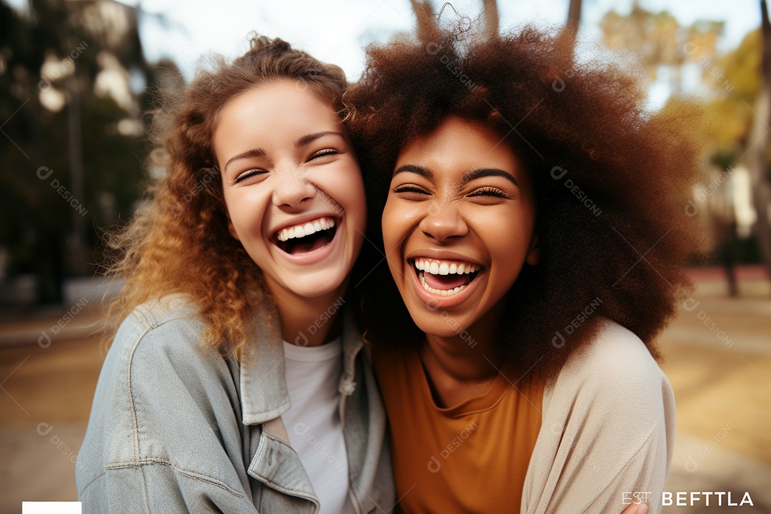 Uma mulher feliz porque encontrou sua amiga