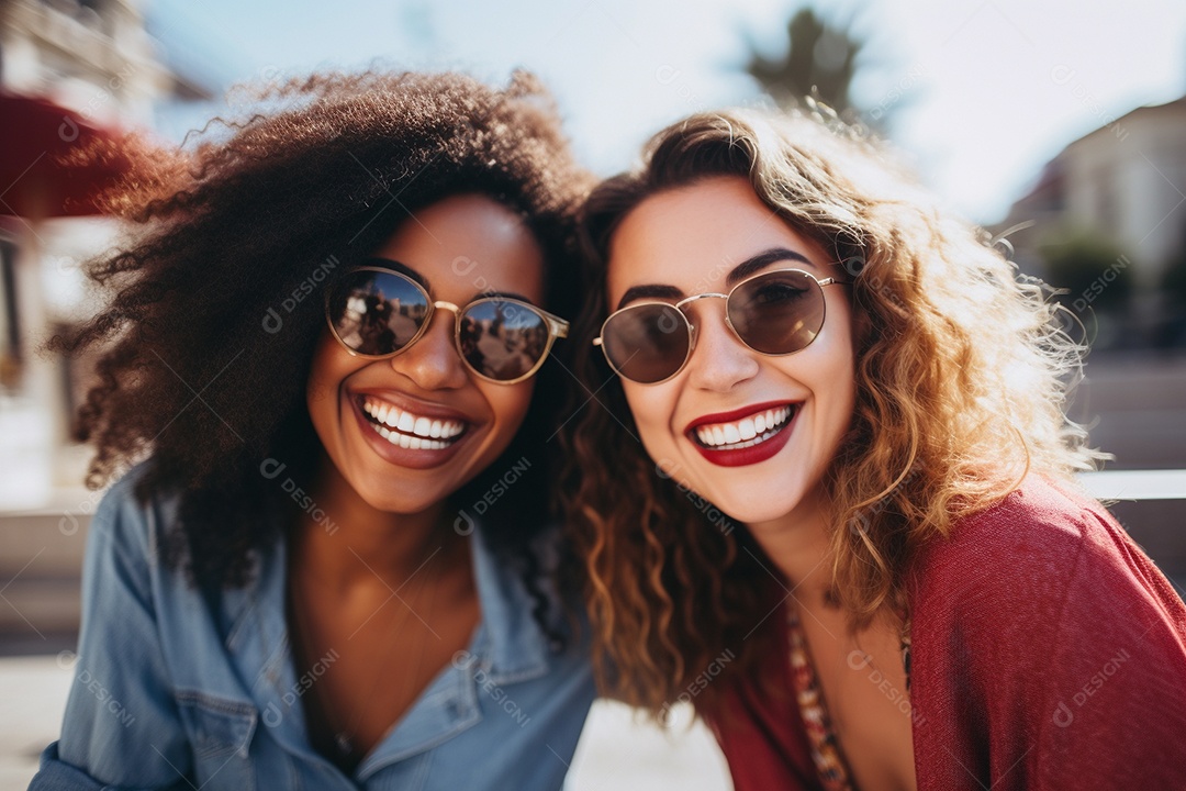 Uma mulher feliz porque encontrou sua amiga