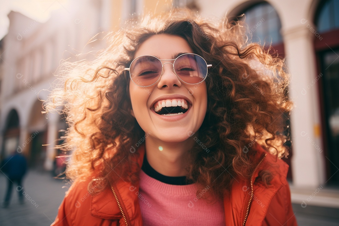 Uma mulher feliz porque encontrou sua amiga