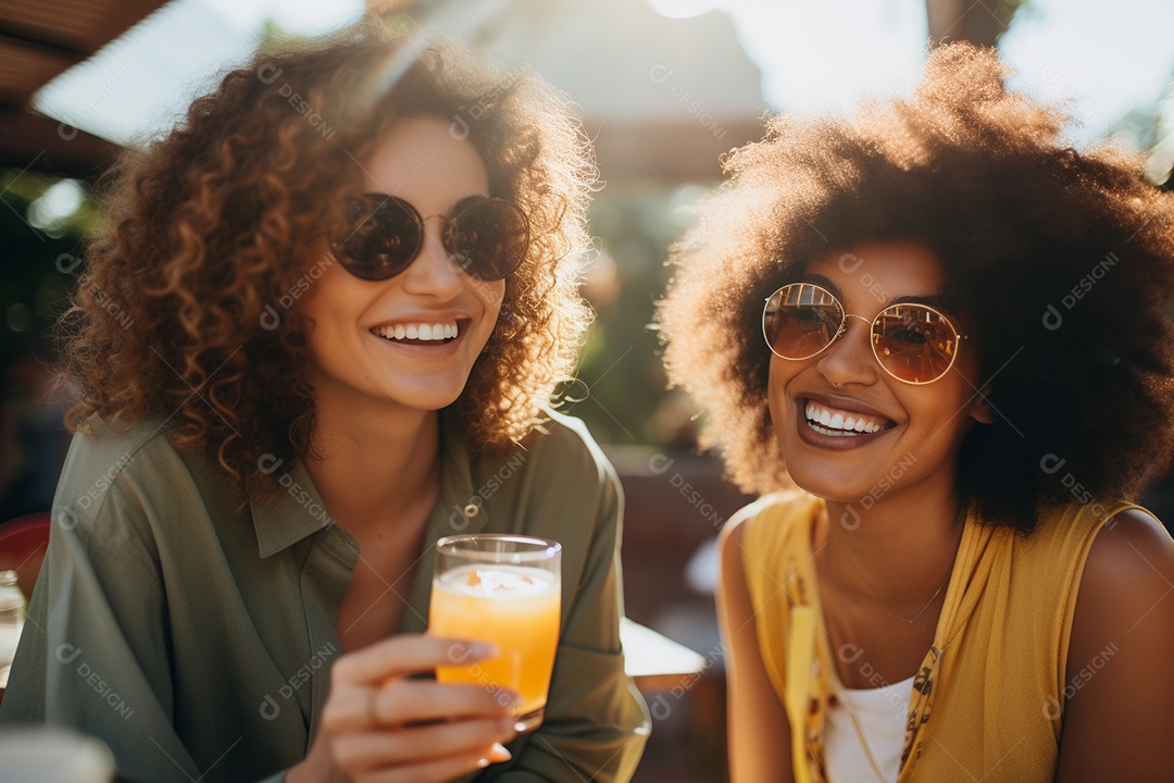 Uma mulher feliz porque encontrou sua amiga