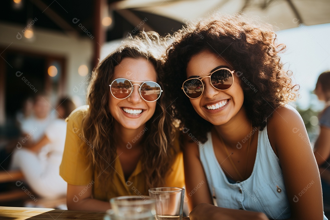 Uma mulher feliz porque encontrou sua amiga