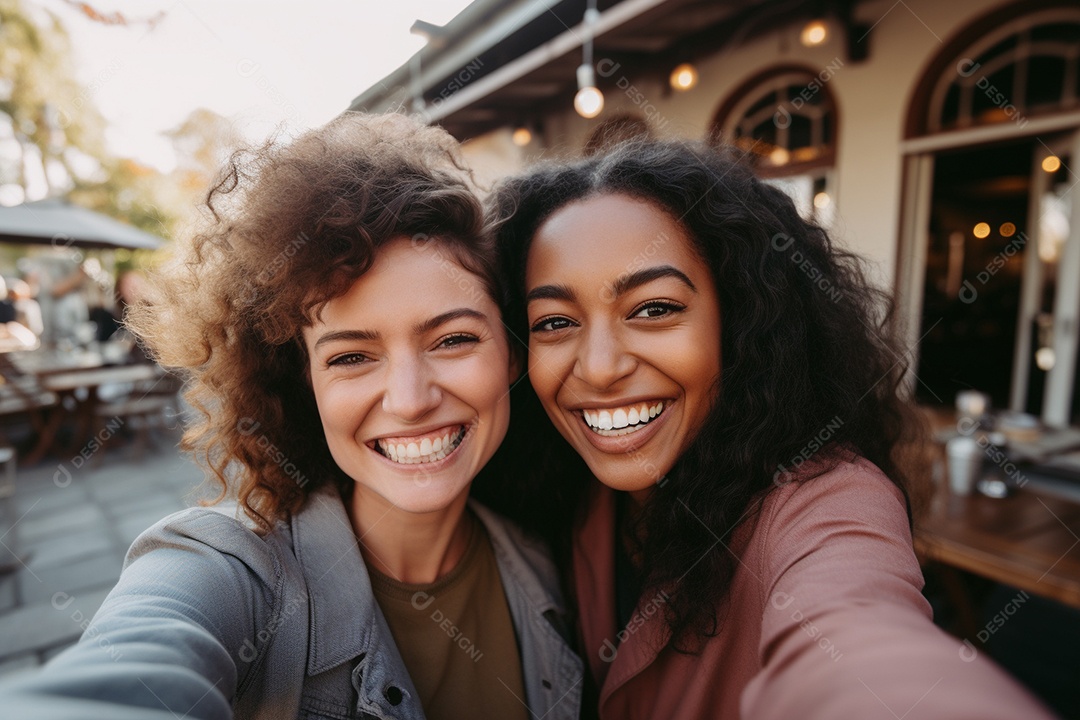 Uma mulher feliz porque encontrou sua amiga