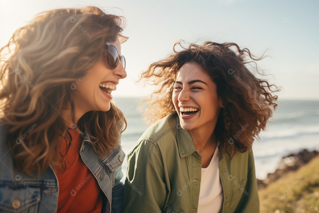 Uma mulher feliz porque encontrou sua amiga