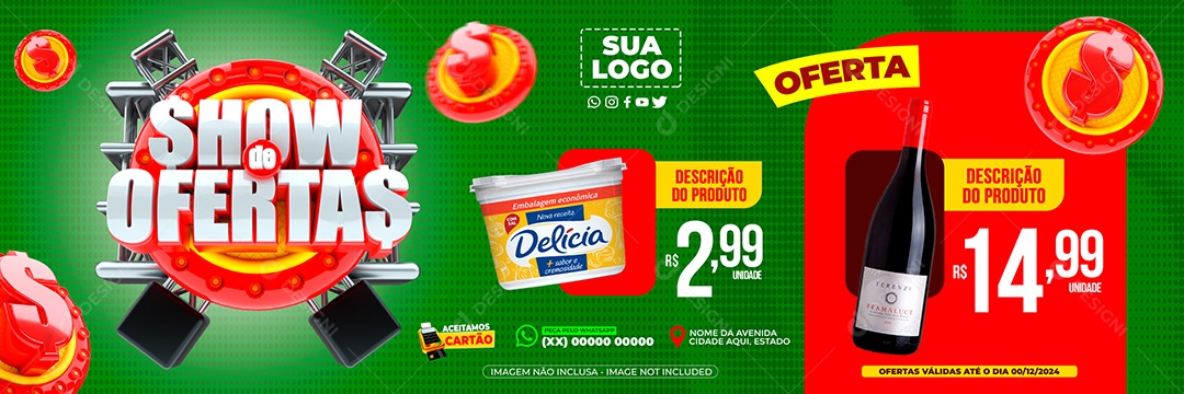 Carrossel Show de Ofertas  Margarina Delícia Vinho Social Media PSD Editável