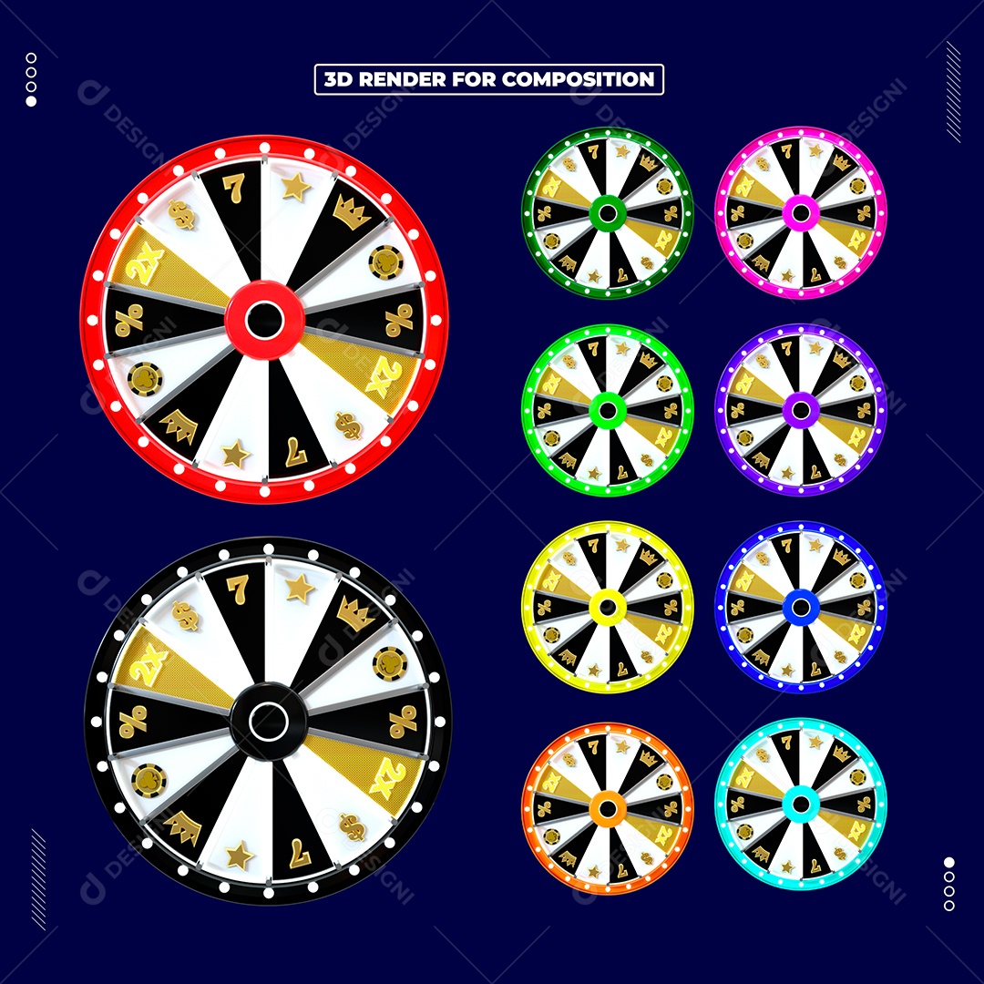 Roletas Coloridas Elemento 3D para Composição PSD