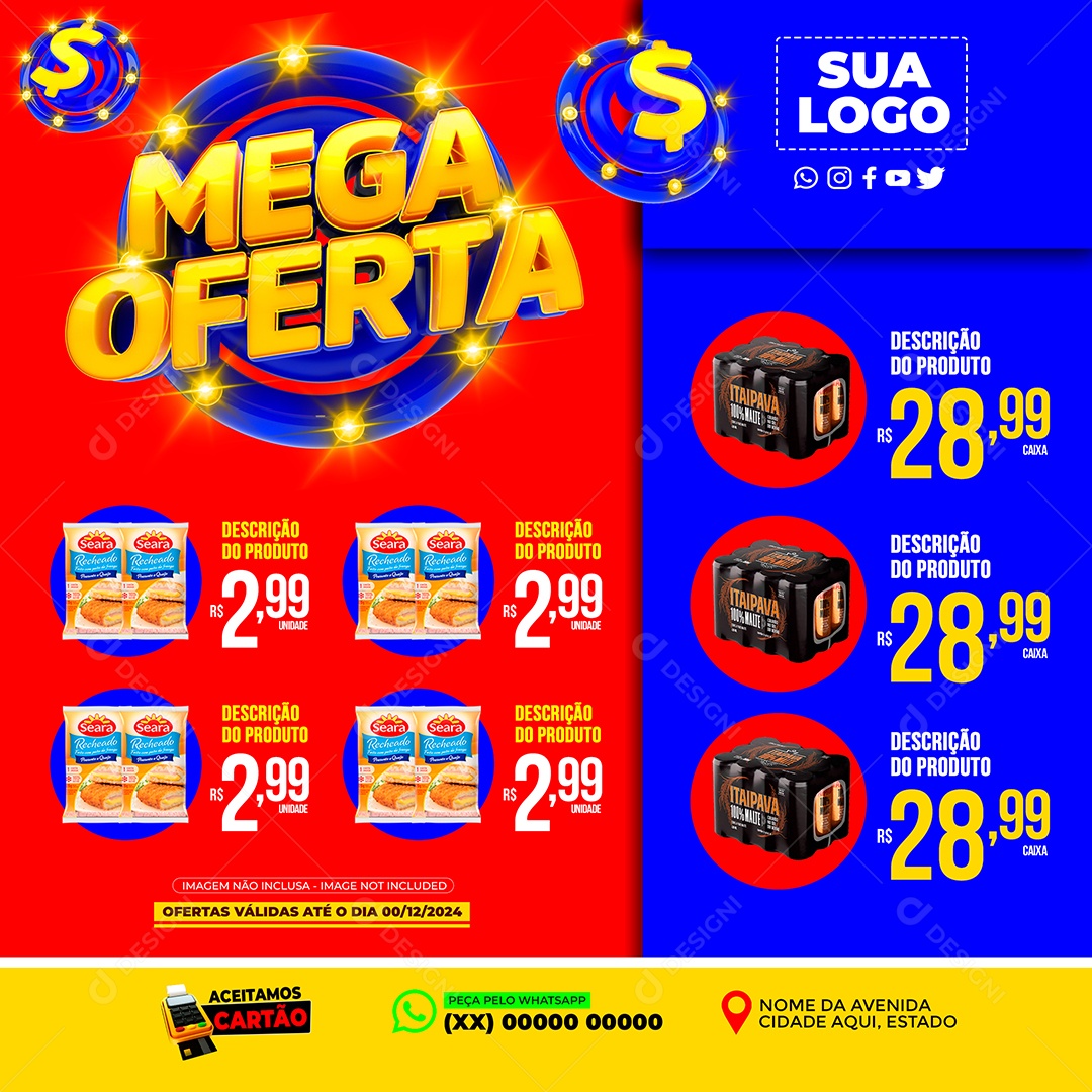 Mega Oferta Steak de Frango Recheado Cerveja Itaipava Social media PSD Editável