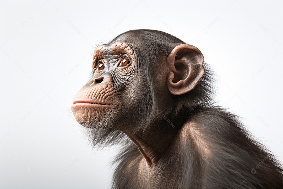 Chimpanzé sobre fundo isolado branco