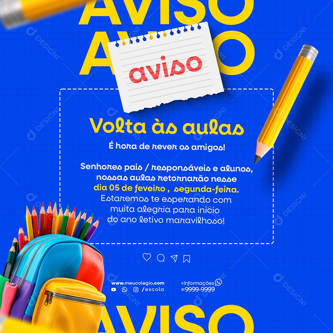 Social Media Aviso Volta às Aulas Rever os Amigos PSD Editável