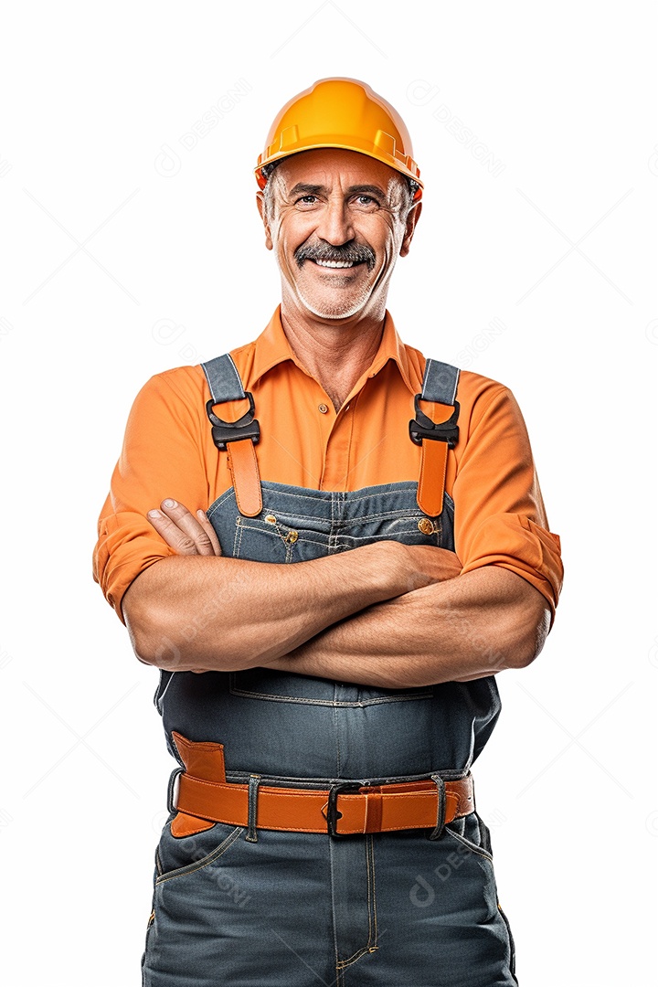 Homem trabalhador maduro feliz com braços cruzados