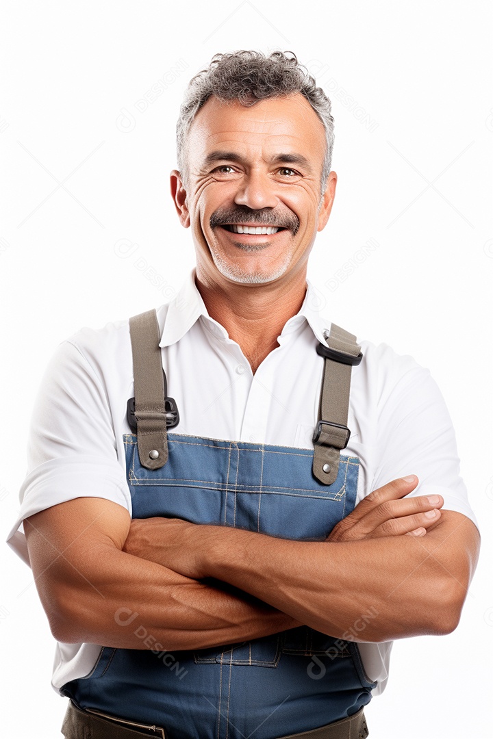 Homem trabalhador maduro feliz com braços cruzados