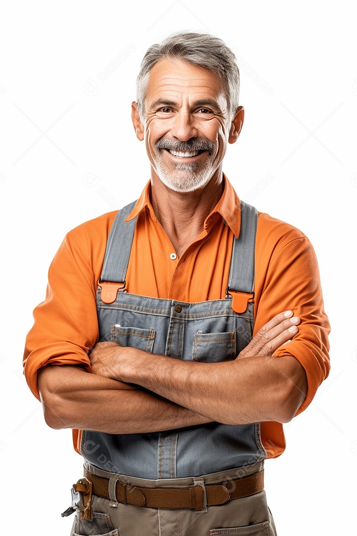 Homem trabalhador maduro feliz com braços cruzados