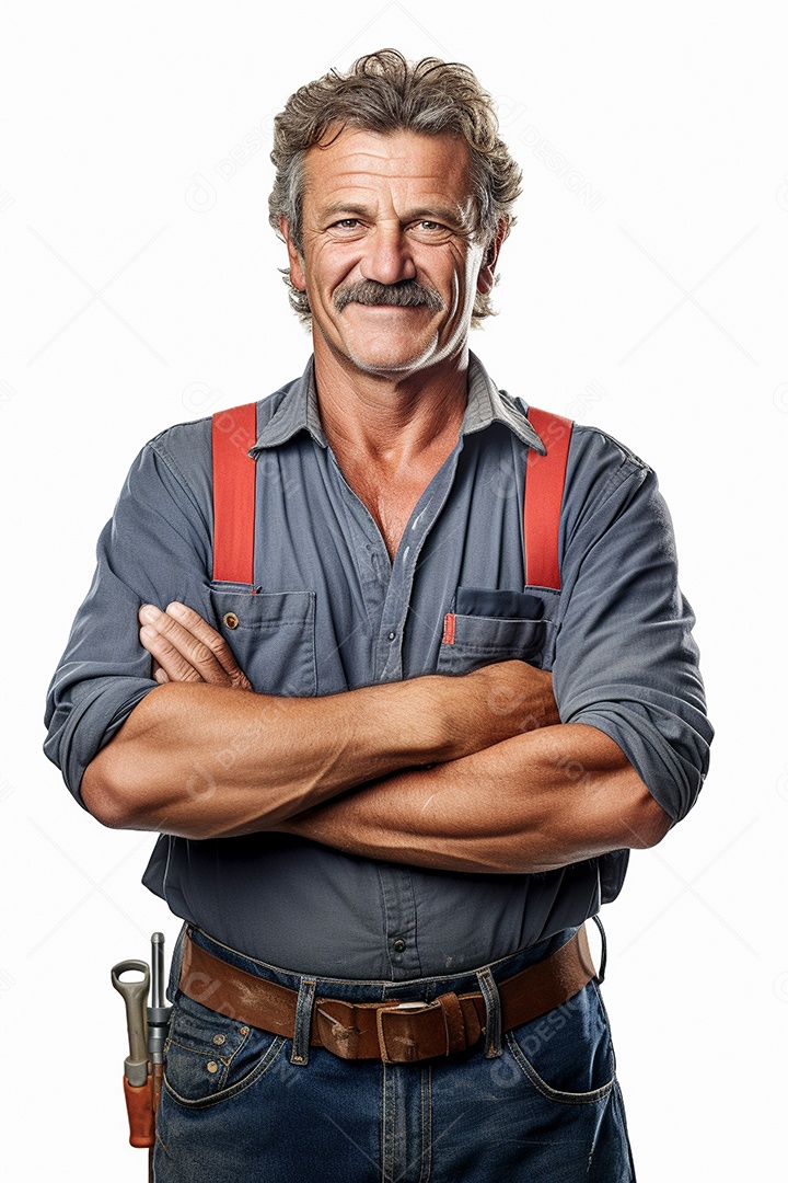 Homem trabalhador maduro feliz com braços cruzados