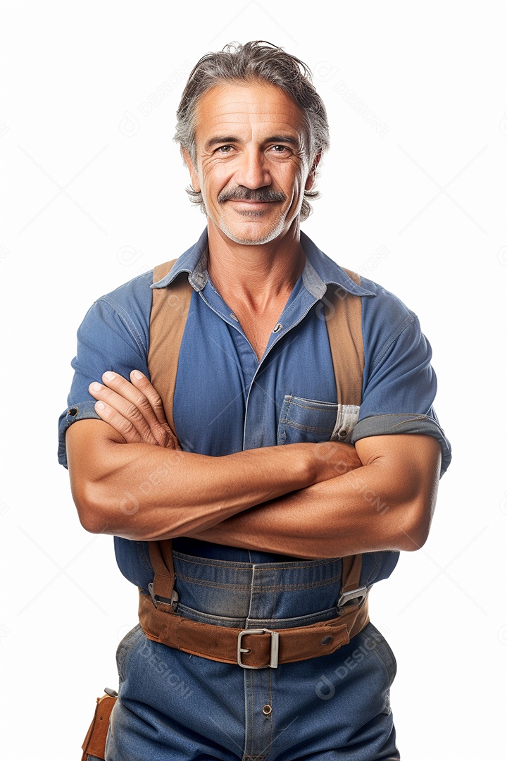 Homem trabalhador maduro feliz com braços cruzados