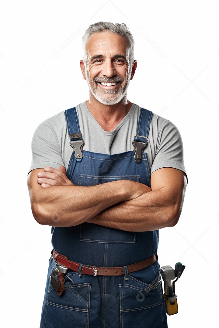 Homem trabalhador maduro feliz com braços cruzados