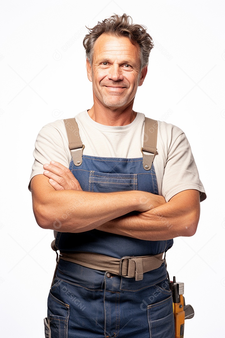 Homem trabalhador maduro feliz com braços cruzados