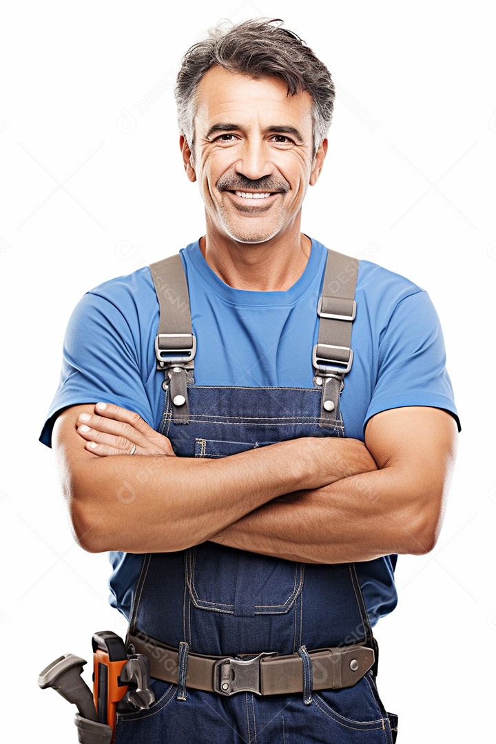 Homem trabalhador maduro feliz com braços cruzados