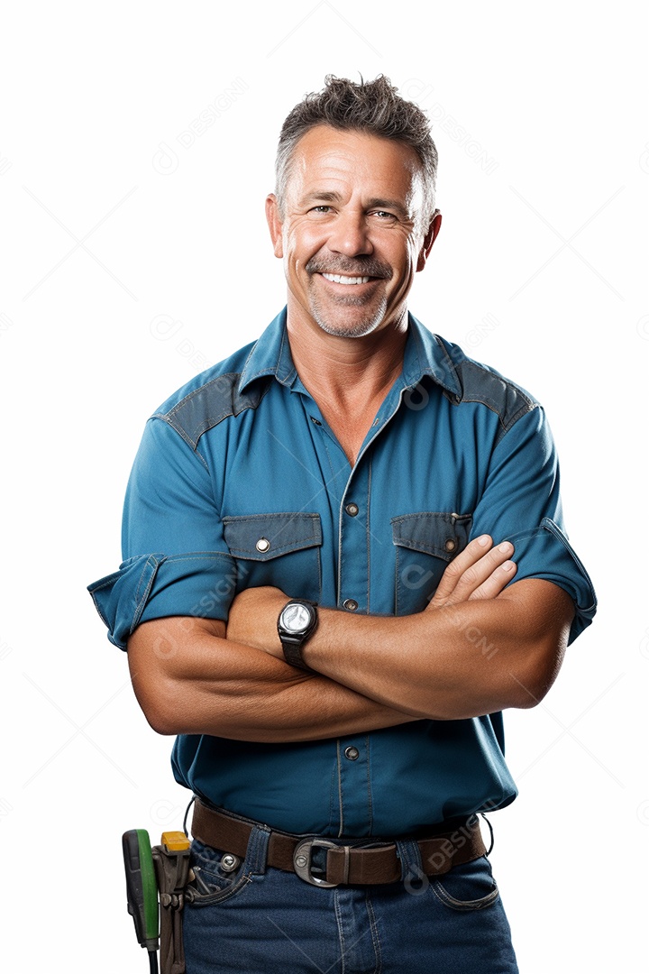 Homem trabalhador maduro feliz com braços cruzados