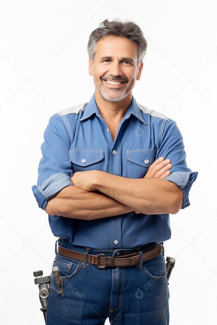 Homem trabalhador maduro feliz com braços cruzados