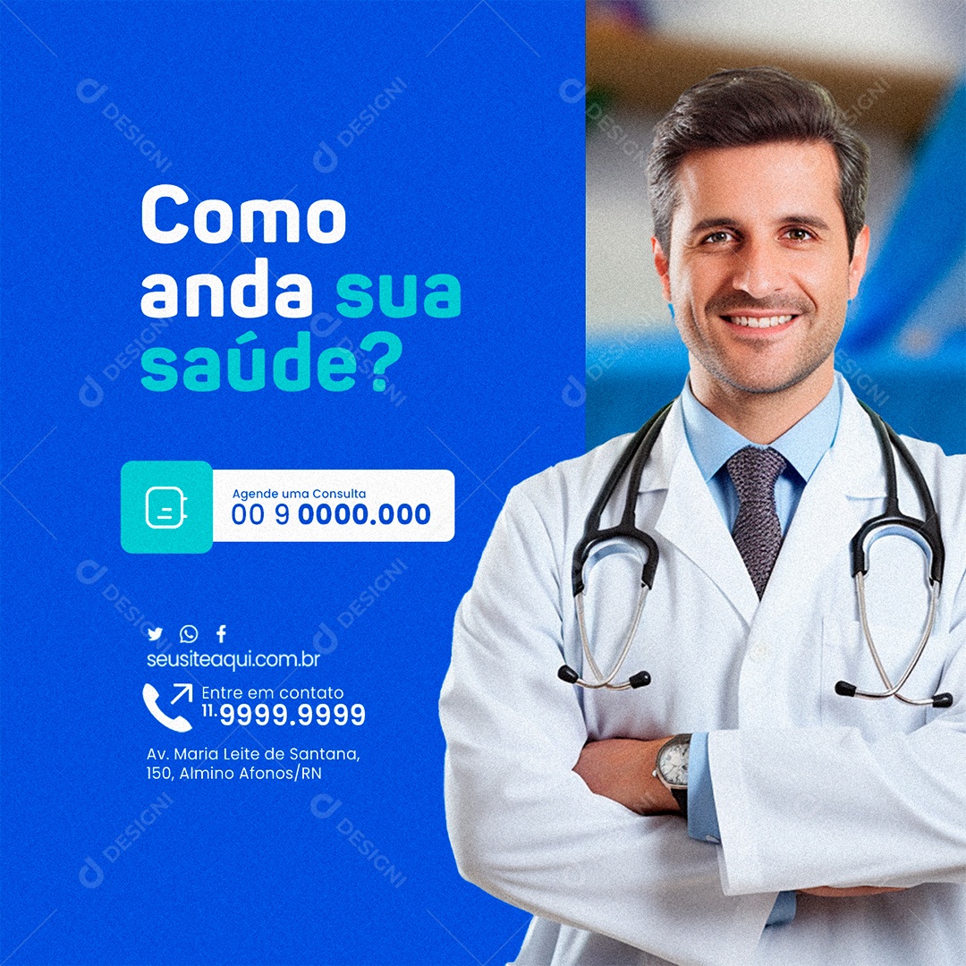 Clínica Médica Como anda sua saúde Agende uma Consulta Social Media PSD Editável