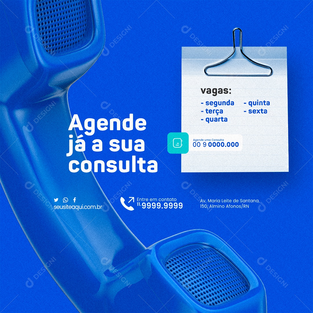 Clínica Médica Agende já a sua consulta vagas segunda terça quarta quinta sexta Social Media PSD Editável