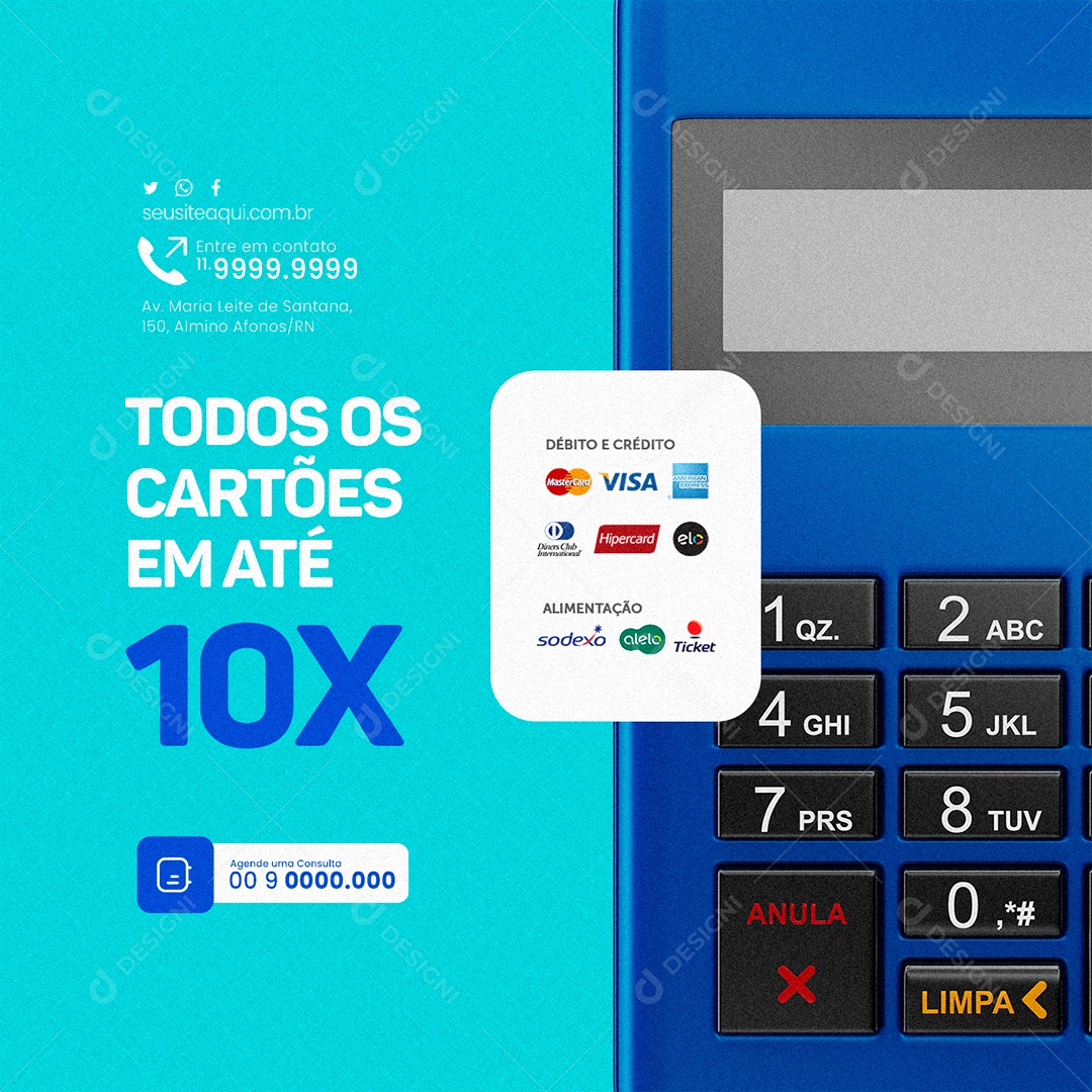 Clínica Médica Todos os Cartões em Até 10x Social Media PSD Editável