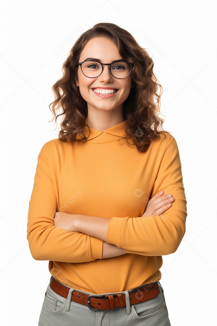 Uma estudante feliz com os braços cruzados