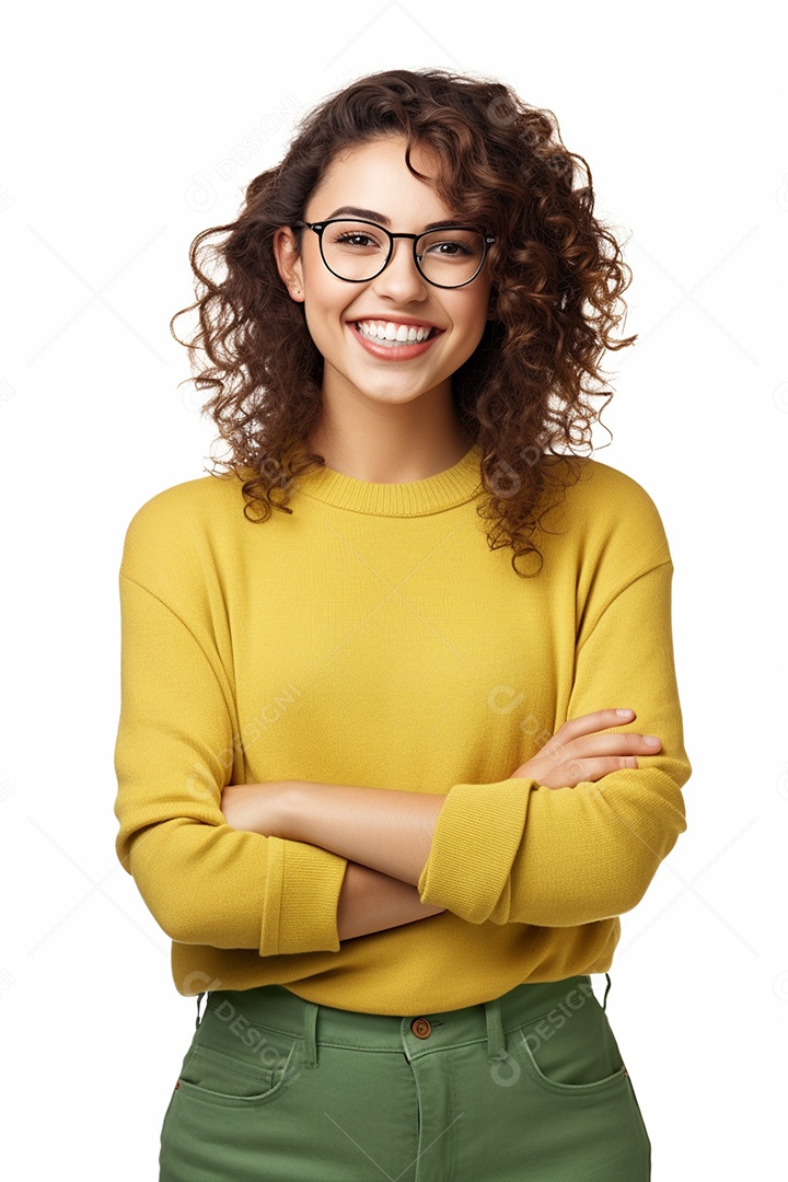 Uma estudante feliz com os braços cruzados