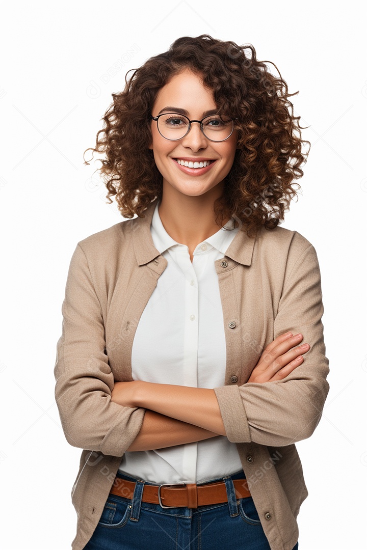 Uma estudante feliz com os braços cruzados
