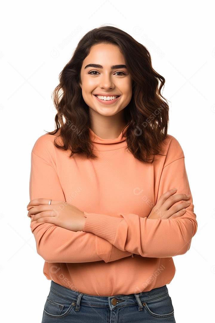 Uma estudante feliz com os braços cruzados