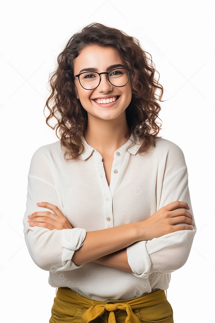 Uma estudante feliz com os braços cruzados