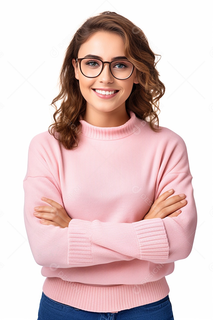 Uma estudante feliz com os braços cruzados