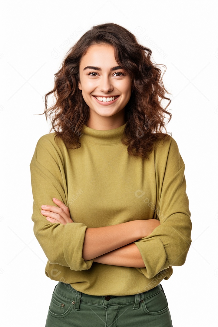 Uma estudante feliz com os braços cruzados
