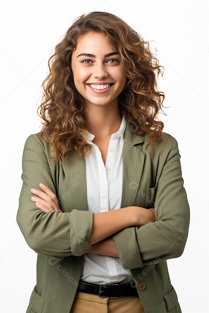 Uma estudante feliz com os braços cruzados