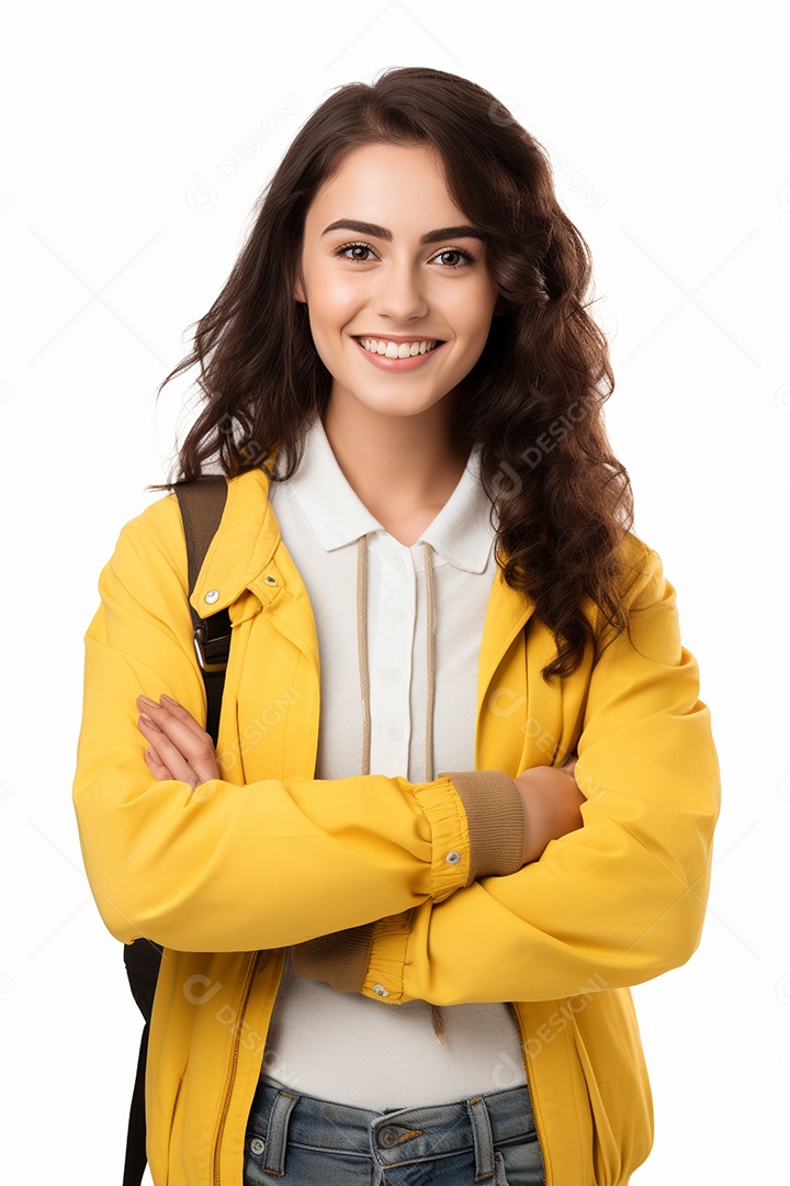 Uma estudante feliz com os braços cruzados