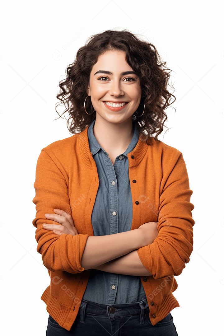 Uma estudante feliz com os braços cruzados