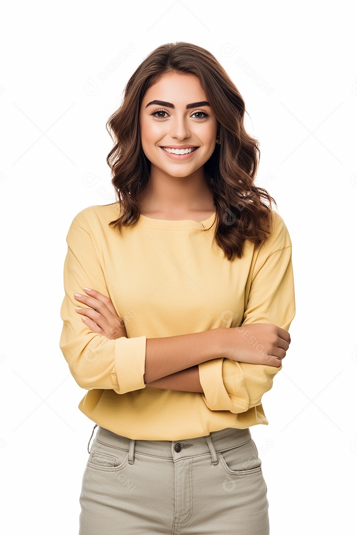 Uma estudante feliz com os braços cruzados
