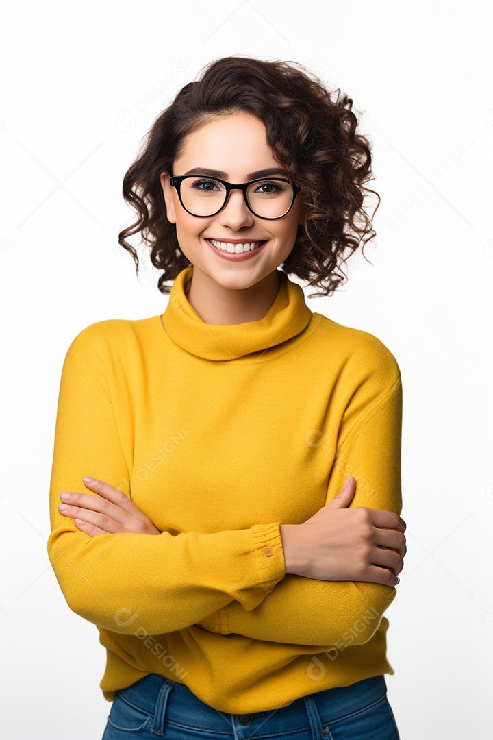 Uma estudante feliz com os braços cruzados