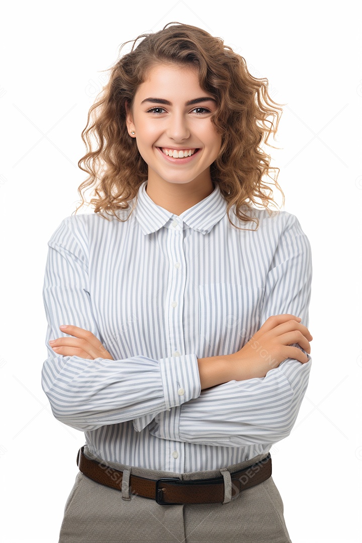 Uma estudante feliz com os braços cruzados