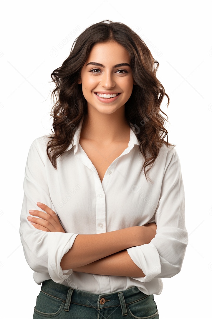 Uma estudante feliz com os braços cruzados