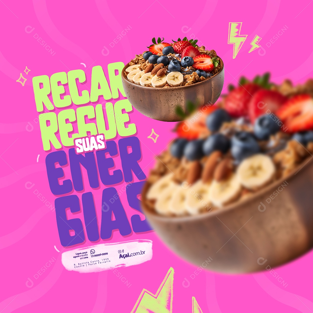 Açaiteria Recarregue suas Energias Social Media PSD Editável