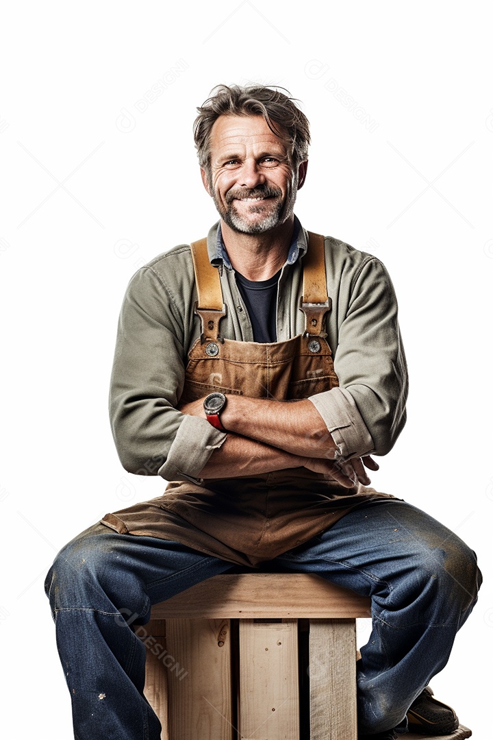 Um carpinteiro feliz com os braços cruzados