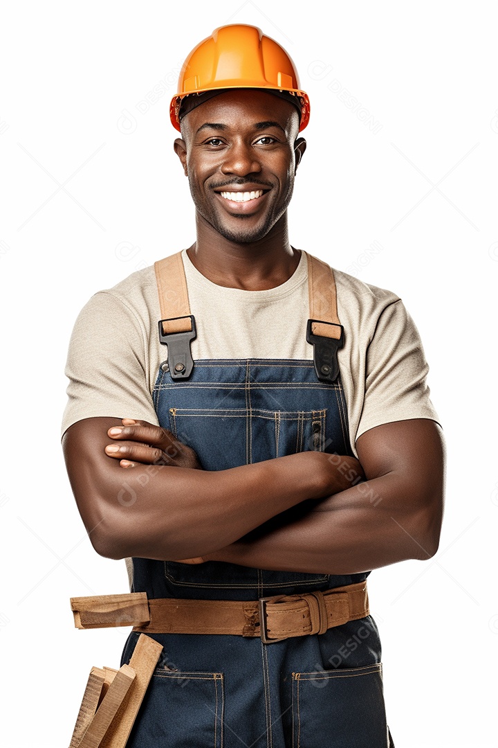 Um carpinteiro feliz com os braços cruzados